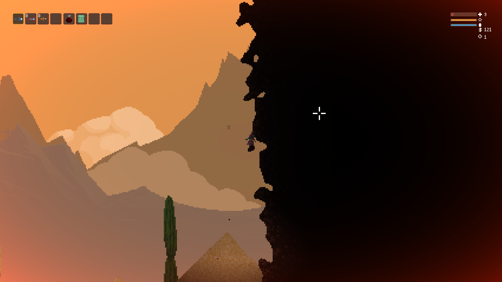The desert ended in a craggy cliff.